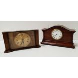 BUREN WALNUT MANTLE CLOCK in a shaped case with a circular dial with Roman numerals and a 30 hour