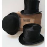 GENTLEMANS BLACK SILK TOP HAT the Imperial by Christys of London, 20cm /7.75" front to back, a