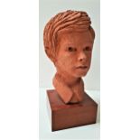 A.R.CAMERON plaster study of a boys head, monogrammed and dated '72, edition III, on a mahogany