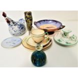 MIXED LOT OF CERAMICS AND GLASSWARE including a Mailing style lustre tazza decorated with birds,