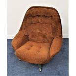 RETRO SESSELKISSEN ARMCHAIR on a swivel base and covered in brown corduroy