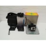 SELECTION OF CAMERAS, VIDEO CAMERAS AND ACCESSORIES comprising a Square Shooter Polaroid Land