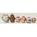 SIX GINGER JARS comprising an Imari ginger jar and cover, two Kutani ginger jars lacking lids,