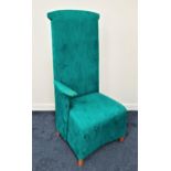STYLISH HIGH BACK ONE ARM ARMCHAIR with a shaped padded high back above a padded seat, covered in