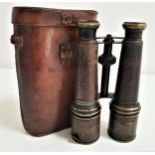 PAIR OF VINTAGE FIELD GLASSES leather covered in a brown leather case