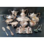 SELECTION OF SILVER PLATE including a mixed lot of flatware, pair of cased serving spoons, oval