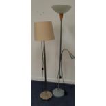 GREY METAL STANDARD LAMP raised on a circular base with a glass up-light shade and a separate