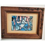 SCOTTISH SCHOOL Stained glass window section, print, 38cm x 27cm, in an ornate oak frame with
