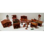 CHILDREN'S COWBOYS AND NATIVE AMERICAN WOODEN TOWN SET comprising a Saloon Bar, Jail, Silver Fox