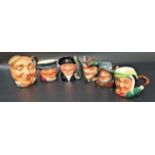 SIX ROYAL DOULTON SMALL CHARACTER JUGS Lobster Man D6657, Robin Hood D6541, Rip Van Winkle D6517,