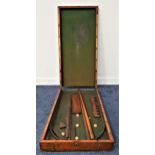 VINTAGE TABLE TOP BAGATELLE TABLE in a mahogany baize lined folding case, 182cm long