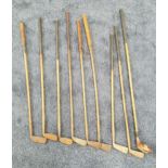 NINE VINTAGE HICKORY SHAFT GOLF CLUBS including a John Smith of Montrose driver, A.L. Taylor