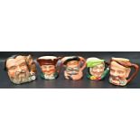 FOUR ROYAL DOULTON SMALL CHARACTER JUGS Sairey Gamp, Merlin D6543, Old Charley and Falstaff D6519