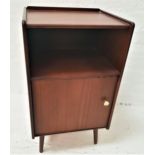 LEGATE TEAK BEDSIDE CHEST with a tray top above an open shelf with a cupboard below, standing on