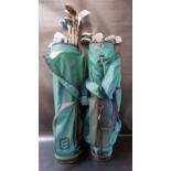 TWO WILSON GREEN NYLON GOLF BAGS WITH CLUBS the clubs comprising 4, 5, 6, 7 and 8 iron, sand iron