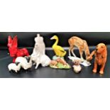 SELECTION OF ANIMAL ORNAMENTS including four Beswick ornaments - spaniel, pig and two sheep, Royal