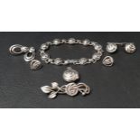 SELECTION OF SILVER CHARLES RENNIE MACKINTOSH JEWELLERY all with Glasgow rose or motif decoration,