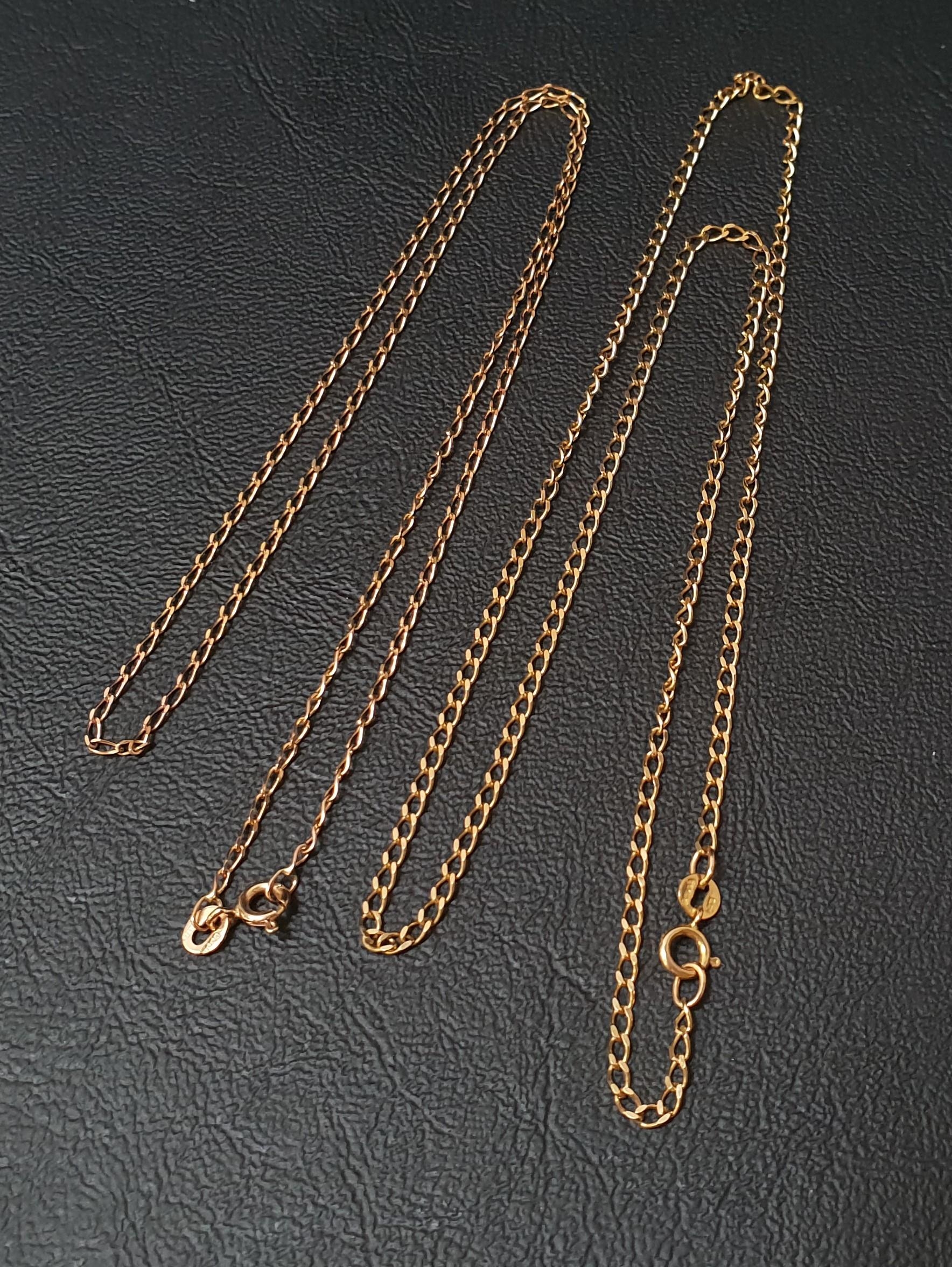 TWO NINE CARAT GOLD CURB LINK NECK CHAINS 43cm and 45.5cm long respectively, total weight