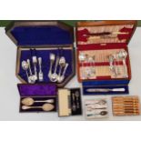 SELECTION OF CASED FLATWARE including an oak part canteen of assorted cutlery, oak canteen of