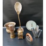 MIXED LOT OF COLLECTABLES including a sun dial, Prima safety lamp, reproduction lantern clock, shell