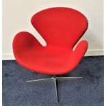 ARNE JACOBSEN SWAN STYLE CHAIR in red felt on a chrome and aluminium base