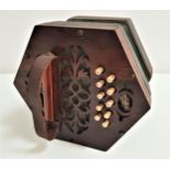 19th CENTURY ROSEWOOD CONCERTINA marked Campbells of Glasgow to a paper label, with ten buttons to