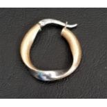 SINGLE EIGHTEEN CARAT GOLD HOOP EARRING in two tone gold and with twist detail, approximately 1.8