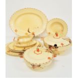 MYOTT SON & CO DINNER SERVICE with a yellow ground decorated with floral sprays, comprising eight