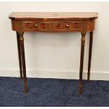 BURR YEW AND CROSSBANDED SIDE TABLE with a shaped top above two cockbeaded frieze drawers,