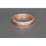 FOURTEEN CARAT ROSE GOLD WEDDING BAND with engraved detail, ring size 2-3 and approximately 2.7