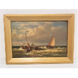 A. HOLK Fishing boats in a swell, oil on canvas, signed, 19cm x 29cm
