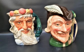 TWO LARGE ROYAL DOULTON CHARACTER JUGS Robin Hood D6527 and Neptune D6548 (2)