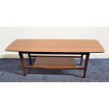 RETRO MELAMINE TOPPED COFFEE TABLE with a rectangular top, standing on tapering supports with a