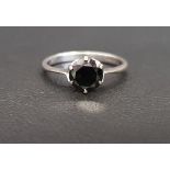 BLACK MOISSANITE SINGLE STONE RING on nine carat gold shank, the round cut moissanite