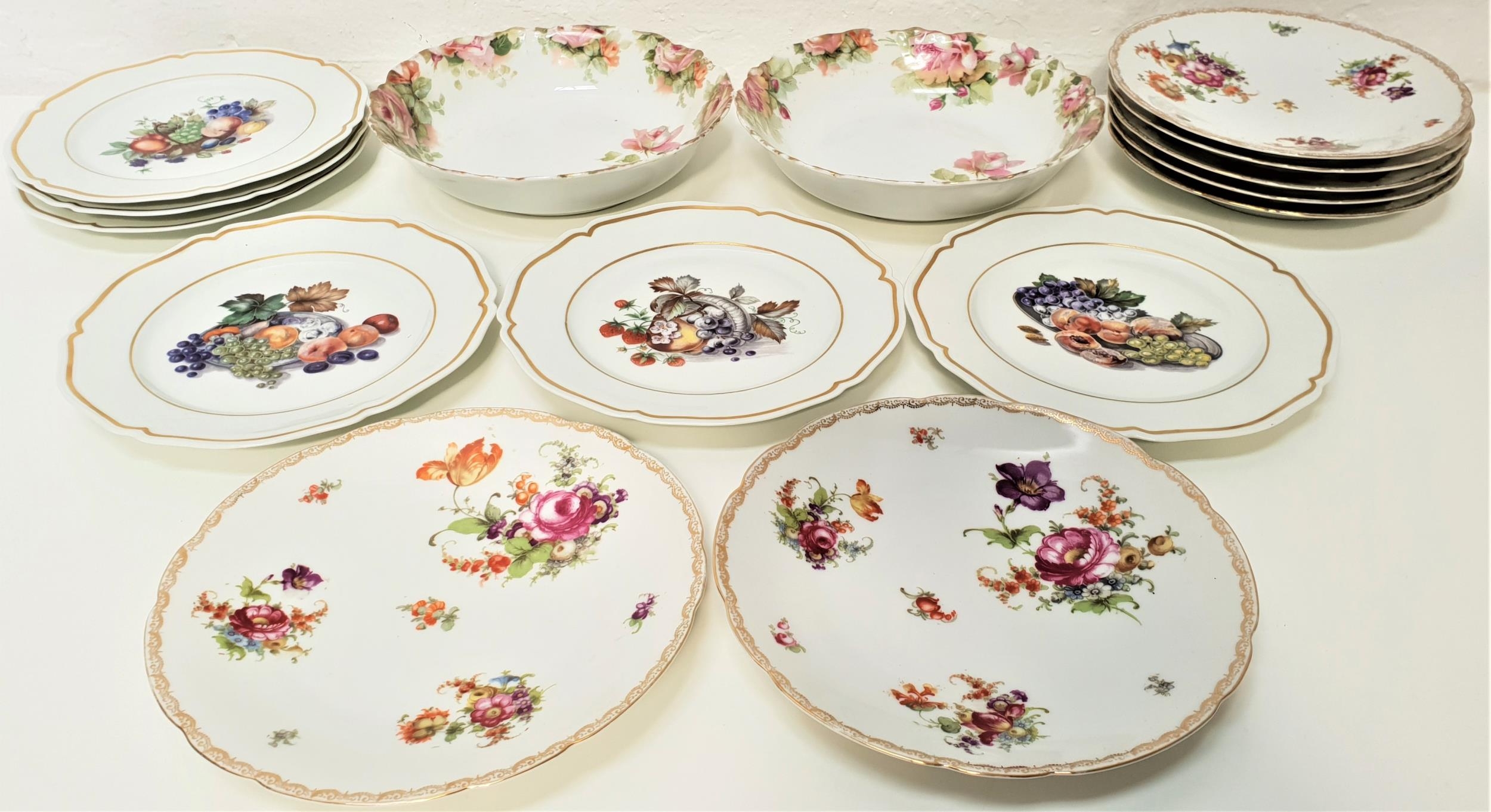 SELECTION OF PORCELAIN BOWLS AND PLATES including two Jaeger & Co of Bavaria bowls decorated with