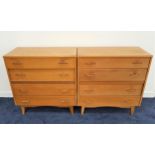PAIR OF LEBUS LIGHT OAK CHESTS OF DRAWERS with moulded tops above four long drawers, standing on