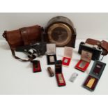 MIXED LOT OF COLLECTABLES including an eight day mantle clock, Kodak Junior II camera and case,