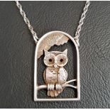 OLA GORIE SILVER OWL PENDANT on attached silver chain