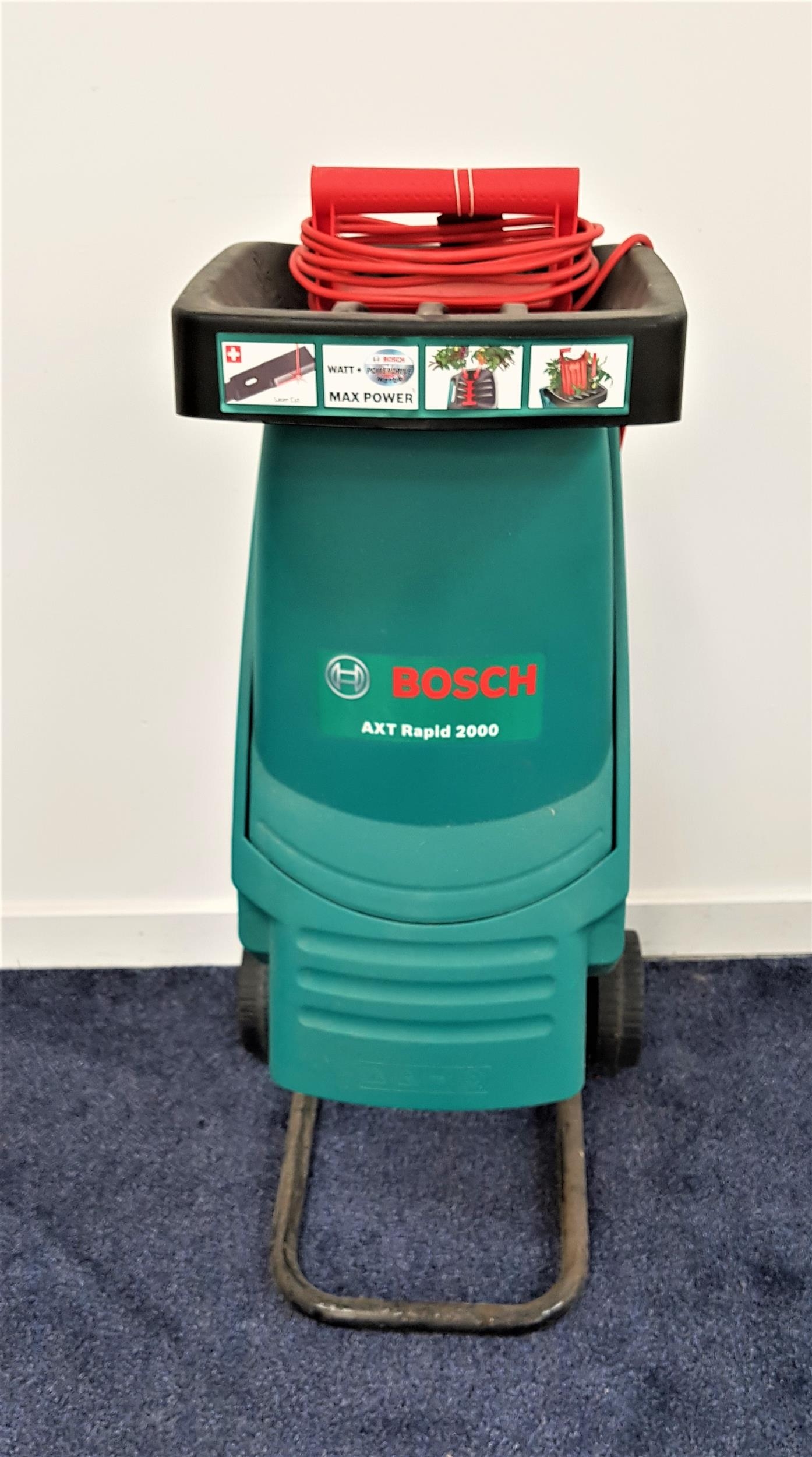 BOSCH GARDEN SHREDDER model AXT Rapid 2000, mains operated and on a wheeled base