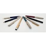 SELECTION OF PARKER PENS including a Parker 45 fountain pen with a burgundy body and steel cap,