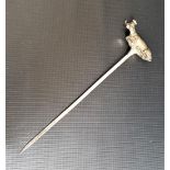 SILVER PLATED MEAT SKEWER with a recumbent cow finial