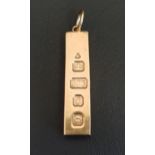 NINE CARAT GOLD INGOT PENDANT 4.8cm high excluding suspension loop, approximately 30 grams