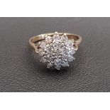 DIAMOND CLUSTER RING the nineteen diamonds totalling approximately 0.85cts, on nine carat gold
