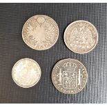 FOUR SILVER COINS comprising a Maria Teresa Thaler dater 1780, a Maxico Fernando VII 8 Reales