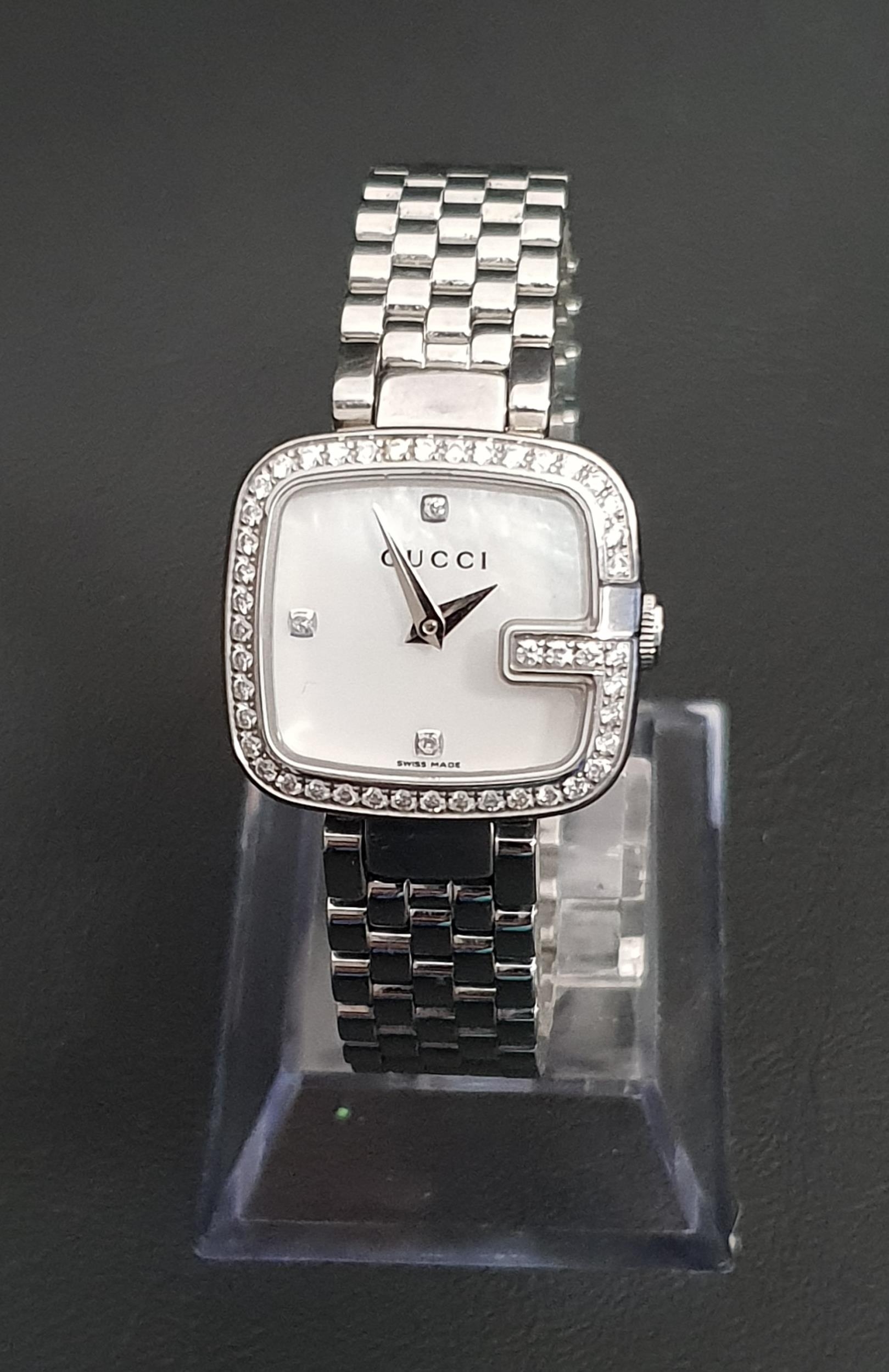 LADIES GUCCI G WRISTWATCH with crystal set bezel, model number 125.5, the backplate also numbered - Image 2 of 2
