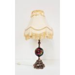 MOORCROFT TABLE LAMP with a central pottery bulbous stem decorated in the magnolia pattern with a