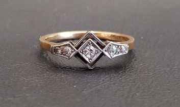 ART DECO DIAMOND RING the central diamond in angular pierced setting flanked by further diamonds