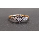 ART DECO DIAMOND RING the central diamond in angular pierced setting flanked by further diamonds