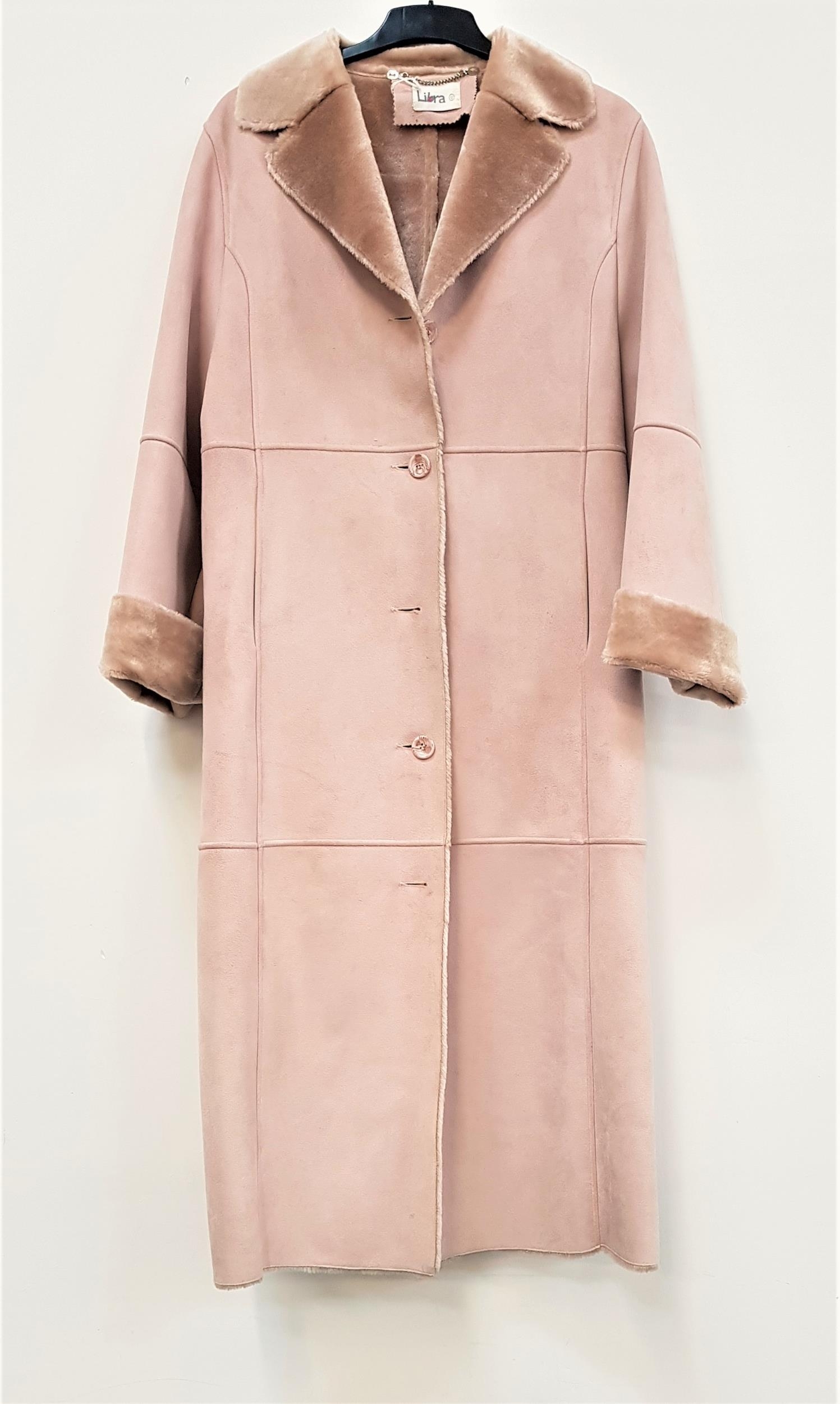 LIBRA FAUX SHEEPSKIN FULL LENGTH COAT in baby pink, size 12