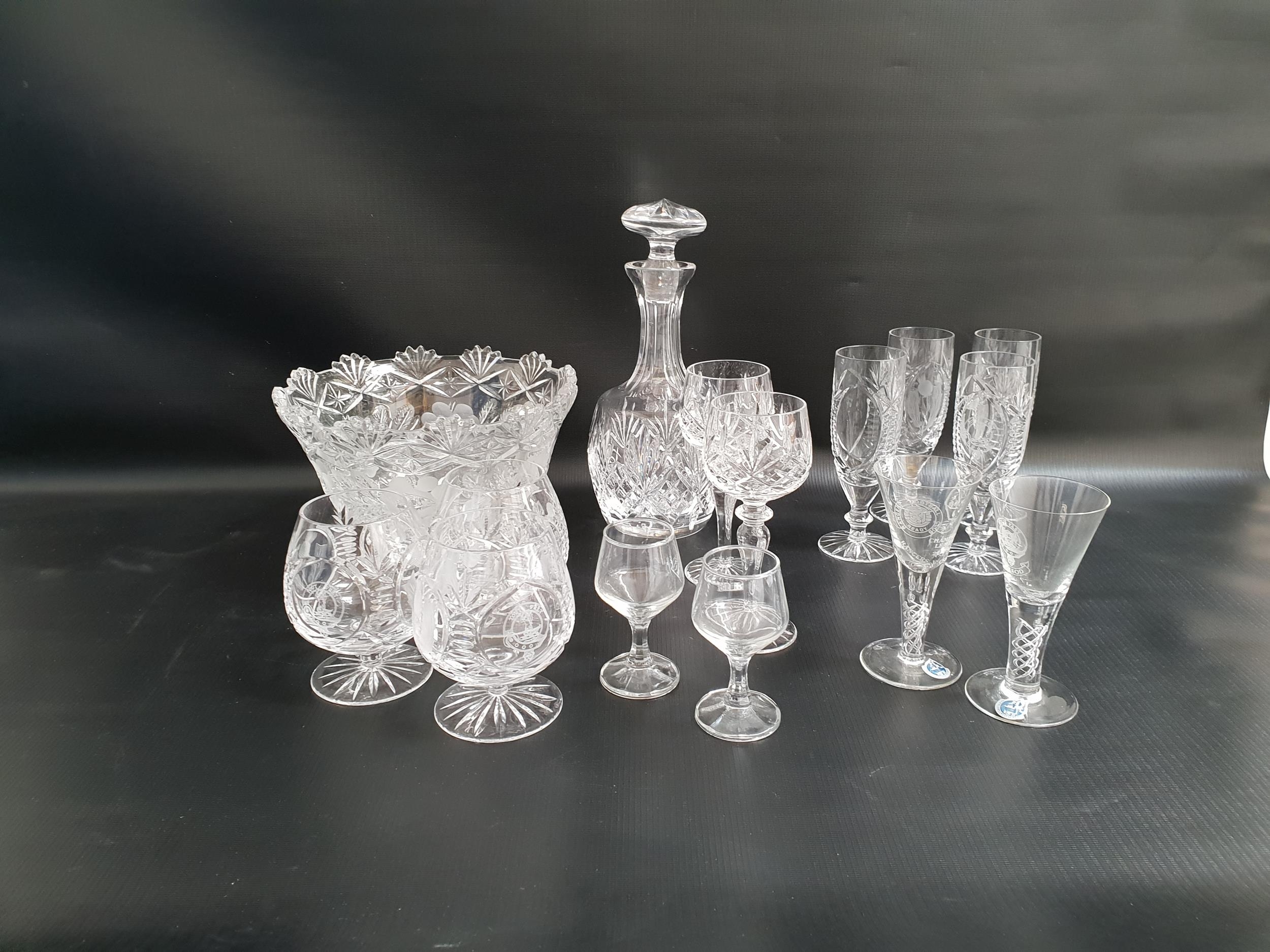 SELECTION OF CRYSTAL AND OTHER GLASSWARE including a decanter and stopper, two Glencairn wines - Image 2 of 3